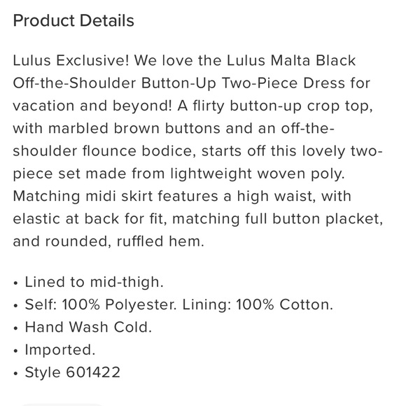 Lulu’s Malta Black Off-the-Shoulder Button-Up Two-Piece Dress - Picture 11 of 15